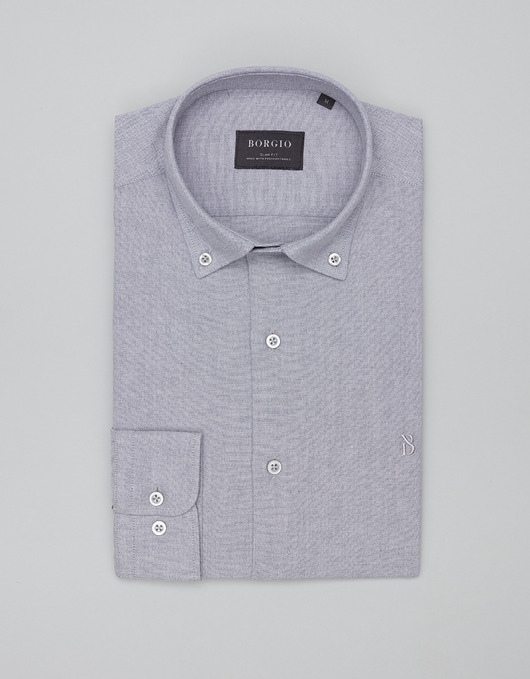koszule męskie Koszula męska oleggio 00470 długi rękaw szary slim fit