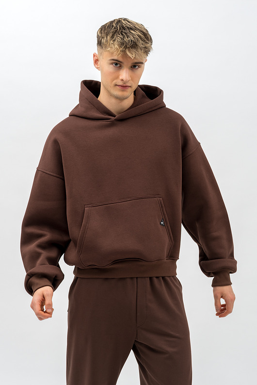 bluzy męskie Bluza z kapturem ciepła męska  ,,HALIL" czekolada