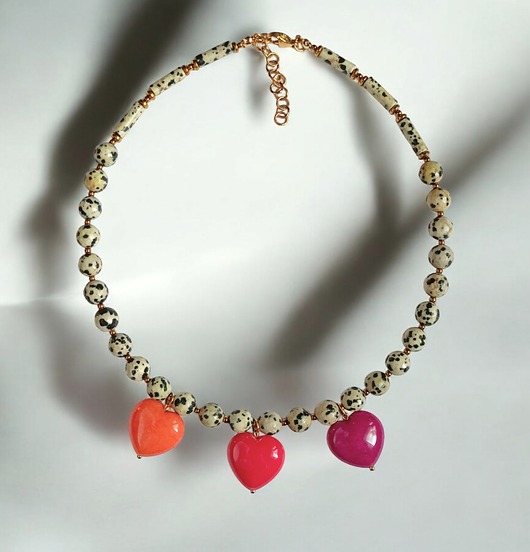 naszyjniki - inne Jaspis dalmatyński i serca : naszyjnik : ENERGIA!