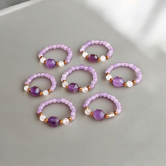 pierścionki elastyczne HARMONY : pierścionek - ametyst, kryształ górski,hematyt