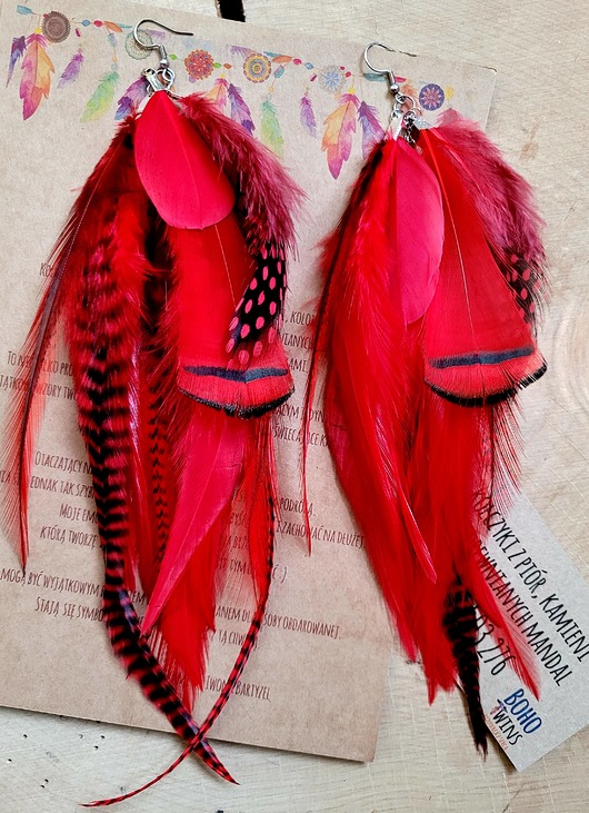 kolczyki z piórami Kolczyki z piór,czerwone