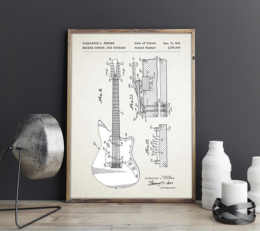 Plakat Gitara elektrycza Fender - patent  minimalmill