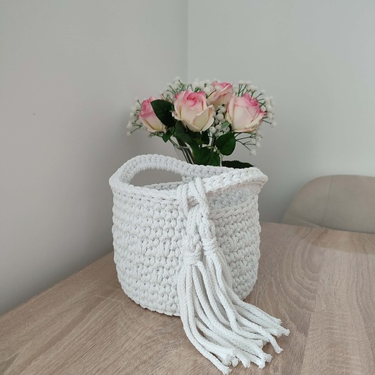 kosze do przechowywania Koszyk okrągły szydełkowy ze sznurka 17cmx15cm