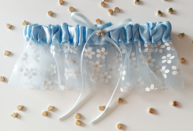 dodatki ślubne Podwiązka ślubna tiulowa Daisy Blue