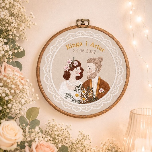 Ślub - inne Personalizowana pamiątka ślubna, haft w oprawie vintage