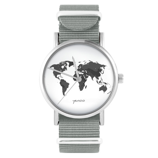 zegarki unisex Zegarek - Mapa świata 2 - szary, nato