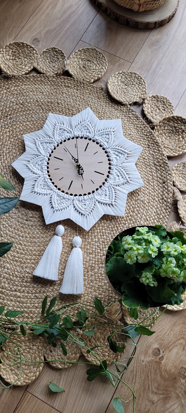 zegary Zegar ścienny duży , boho makrama