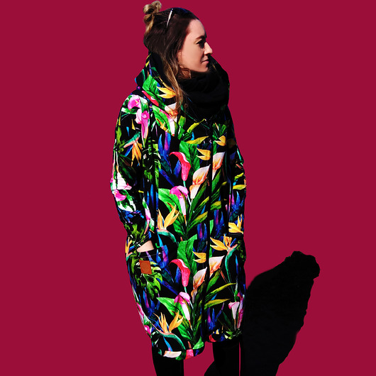 Oversize bluza asymetryczna,rajskie kwiaty agagu