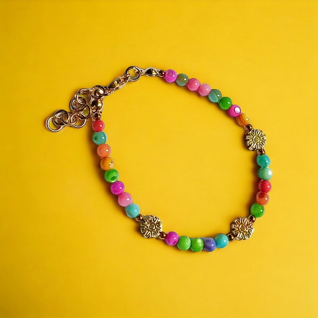 bransoletki z kamieni naturalnych Bransoletka : summer collection : kolorowa muszla, kwiatuszki