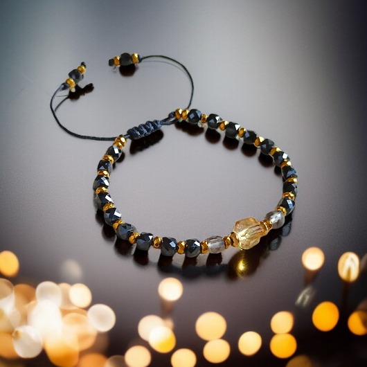 bransoletki z kamieni naturalnych DOBROBYT i OCHRONA - amulet - cytryn, kwarc dymny, TURMALIN: PREMIUM