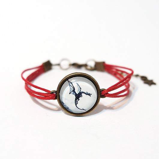 bransoletki ze szkła Bransoletka - Czarny smok - czerwona, sznurki