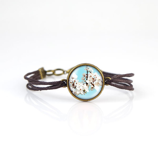 bransoletki ze szkła Bransoletka - Kwitnące kwiaty - sznurki, brąz