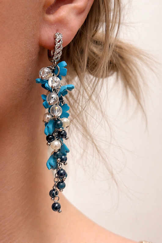 kolczyki z masy plastycznej Eleganckie Ręcznie Robione Kolczyki Niebieski kwiaty Niezapominajki tygrys Oko