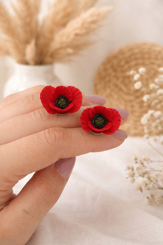 kolczyki z masy plastycznej Ręcznie robione kolczyki maki z gliny polimerowej