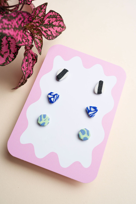 kolczyki z masy plastycznej Zestaw 3 par małych sztyftów