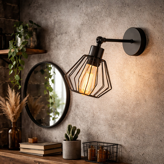 kinkiety Czarny kinkiet druciany do sypialni DUCOS LOFT