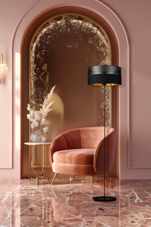lampy podłogowe Czarna lampa stojąca do salonu w stylu glamour WERONA ECO GLAM