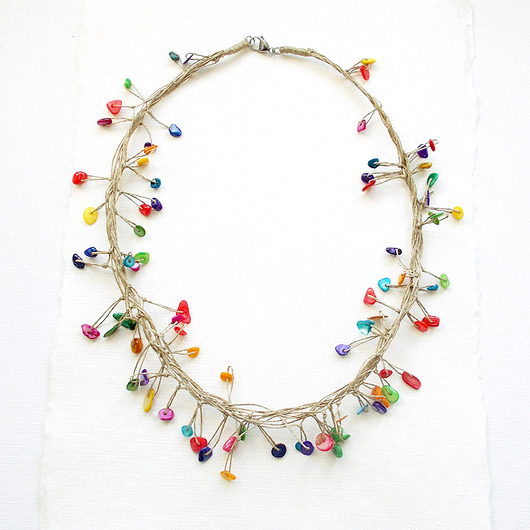 kolie Kolorowa wyspa Naszyjnik lniany