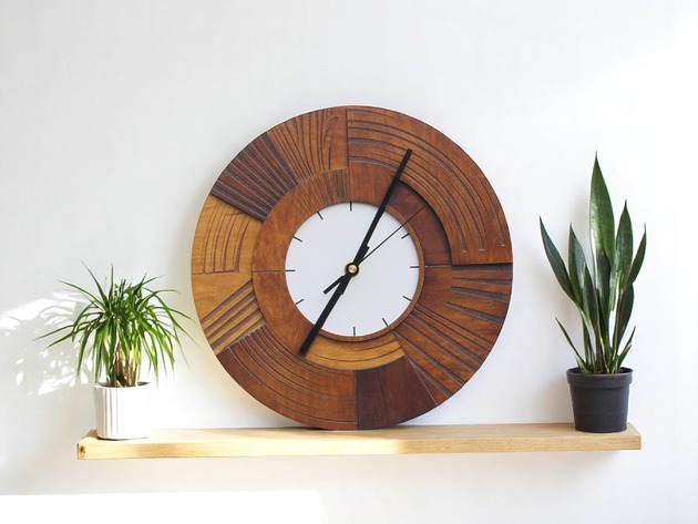 zegary Zegar Drewniany ścienny - Duży  48cm -  Cichy Mechanizm