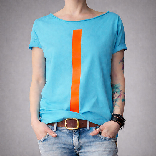 t-shirt damskie Pomarańczowa kreska turkusowy oversize