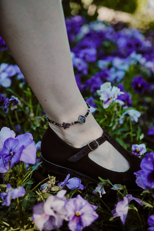 bransoletki z kamieni naturalnych Bransoletka na kostkę Mako, ametyst i onyks