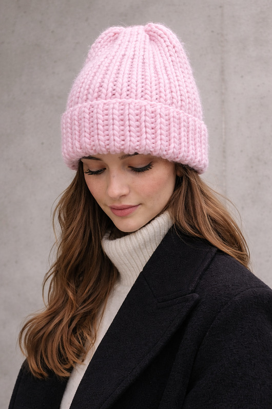 czapki damskie Wełniana czapka Lily maxi 100% wełna handmade ręcznie robiona