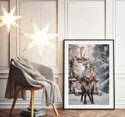 fotografia PLAKAT skandynawski renifer jeleń zimowy zdjęcie