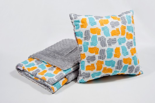 Zestaw minky - szare hipcie- kocyk+poszewka Minky and Cotton