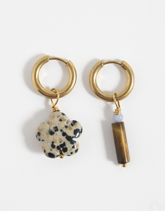 kolczyki z kamieniami Złote kolczyki koła Boho z zawieszkami