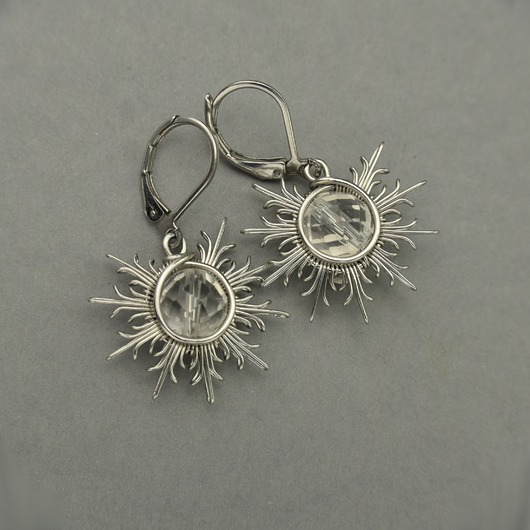 kolczyki wire wrapping Kolczyki słońce kryształ górski wire wrapping słoneczka