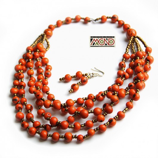 Pomarańczowy komplet z koralików tagua (001) Galeria Macondo