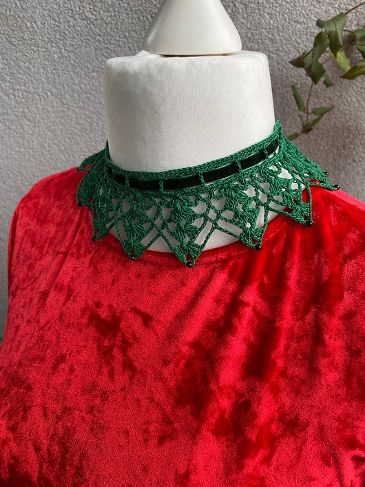 chokery Naszyjnik koronkowy butelkowa zieleń