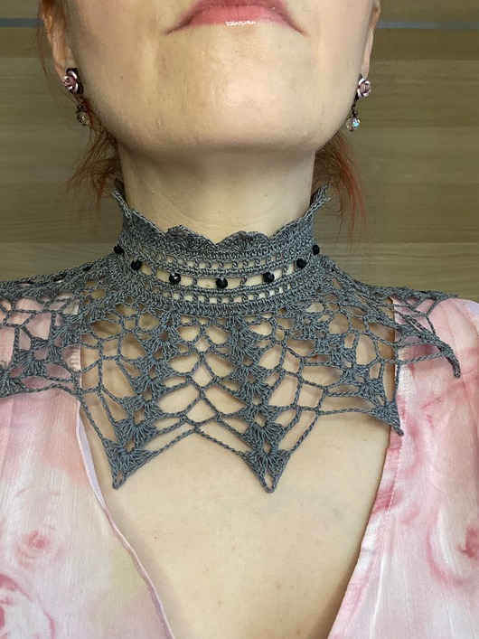 chokery Szary koronkowy naszyjnik gotycki vintage wiktoriańska kolia