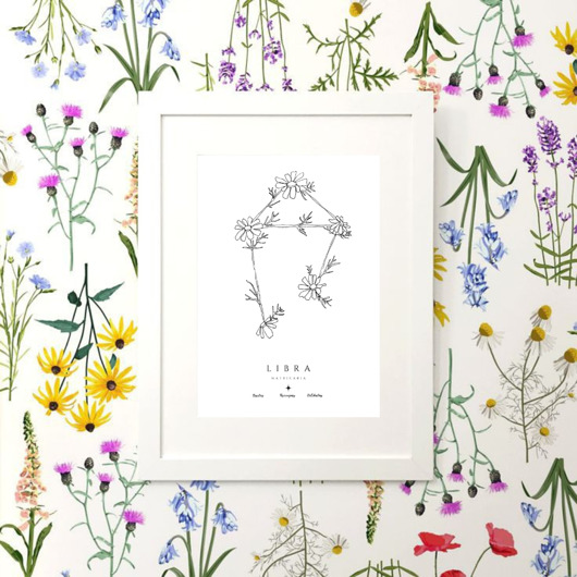 plakaty Plakat Znaki Zodiaku Libra Waga - ziołowa konstelacja gwiazd