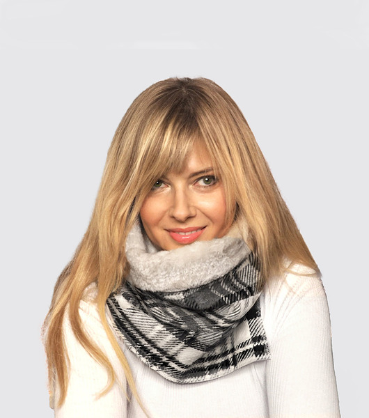 szale damskie CIEPLUTKI KOMIN szal, elegancka kratka i futerko