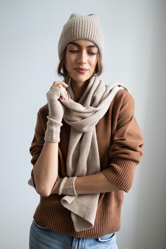 szale damskie Szalik Merino & cashmere beżowy