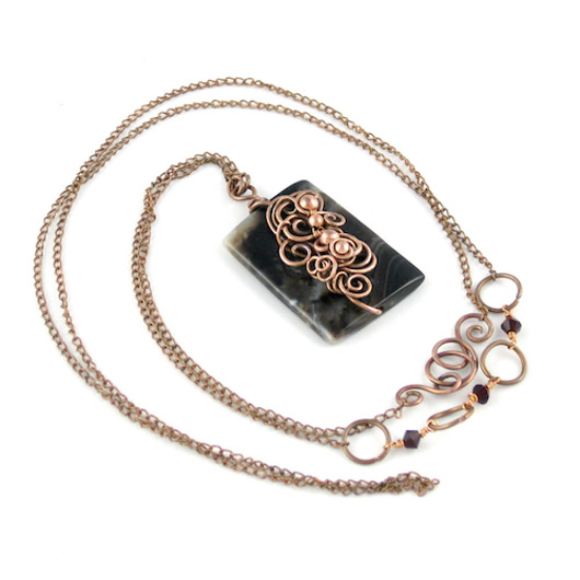 Nszo-czi - agat czarny i miedź wire-wrapping Almien art Studio