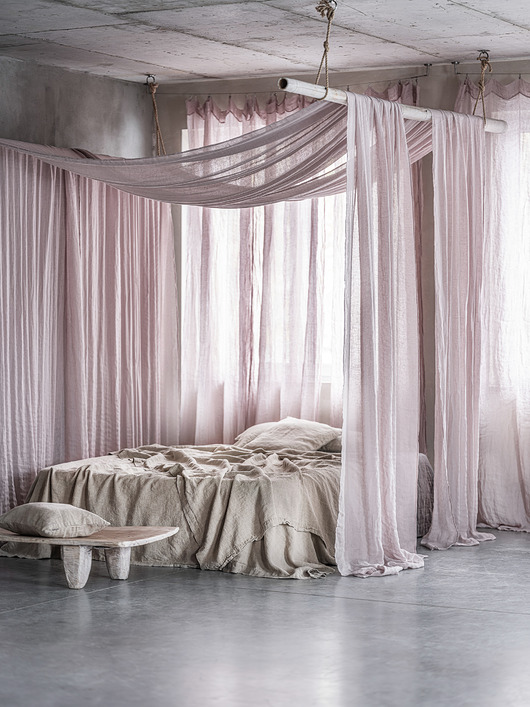 zasłony BALDACHIM Z LNIANEGO MUŚLINU - powder pink