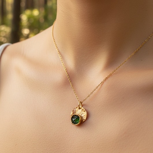 złote naszyjniki Naszyjnik z Zielonym Diopsydem