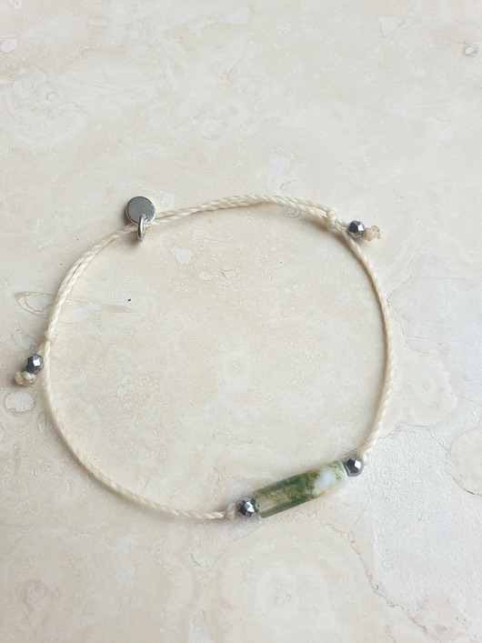 bransoletki z kamieni naturalnych Bransoletka BOHO sznurkowa kremowa, agat mszysty, hematyt