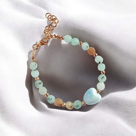 bransoletki z kamieni naturalnych Bransoletka : SPRING collection: JADEIT i ceramiczne serduszko II