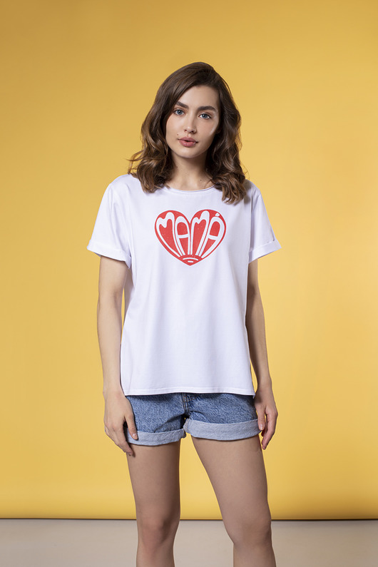 Biały t-shirt z napisem MAMA po hiszpańsku Nubee