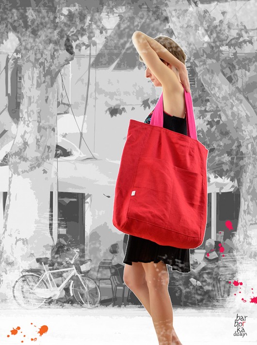 Torba shopper ekologiczna lniana XXL czerwona Barbrka Design