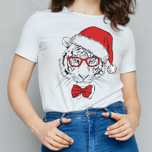 t-shirt damskie Koszulka organiczna z nadrukiem Christmas Tiger