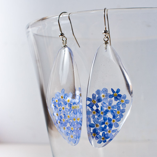 Duże kolczyki - niezapominajki, żywica, srebro So Jewelry