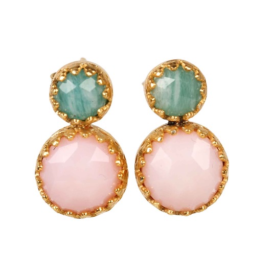 kolczyki pozłacane Złote kolczyki z amazonitem i opalem różowym