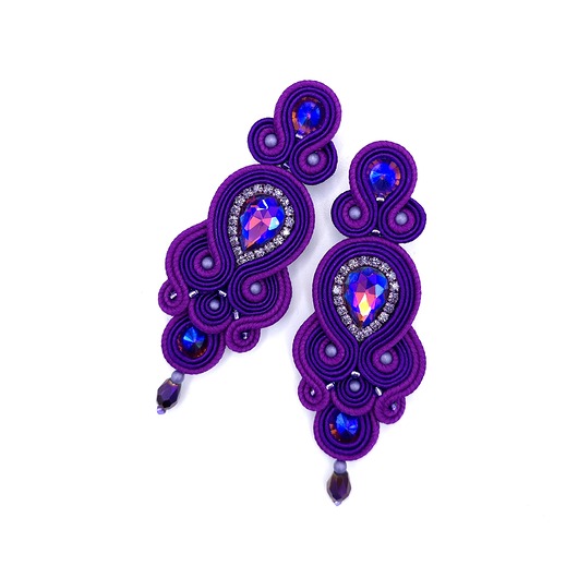 kolczyki soutache Kolczyki sutasz fioletowe Keira wieczorowe eleganckie z kryształkami