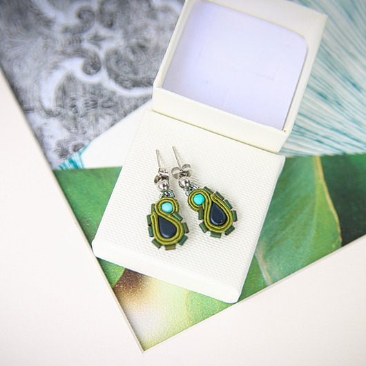 kolczyki soutache Łezki 2 sztyfty wiszące - sutasz