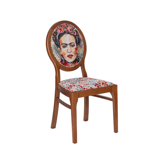 krzesła Krzesło FRIDA - tapicerowane, portret i kwiatowy wzór