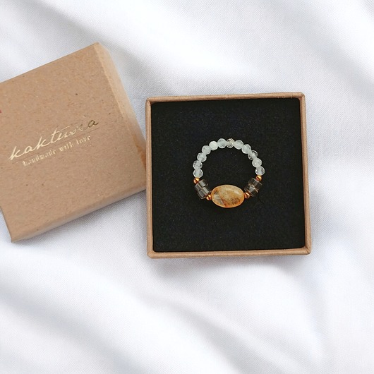 pierścionki elastyczne Pierścionek DOBROBYT - amulet - cytryn, kwarc dymny, kryształ górski